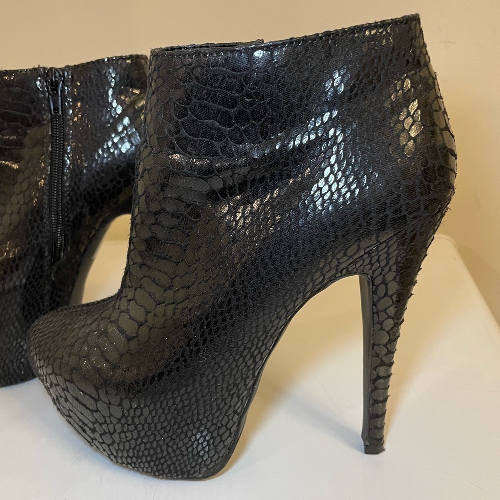 Black Snake Skin High Heel Booties